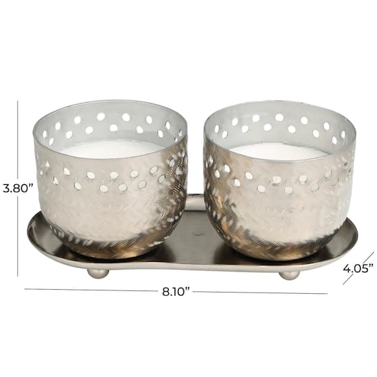 7oz. White Sage Scented Candles in Cut Out Silver Bowls and Tray